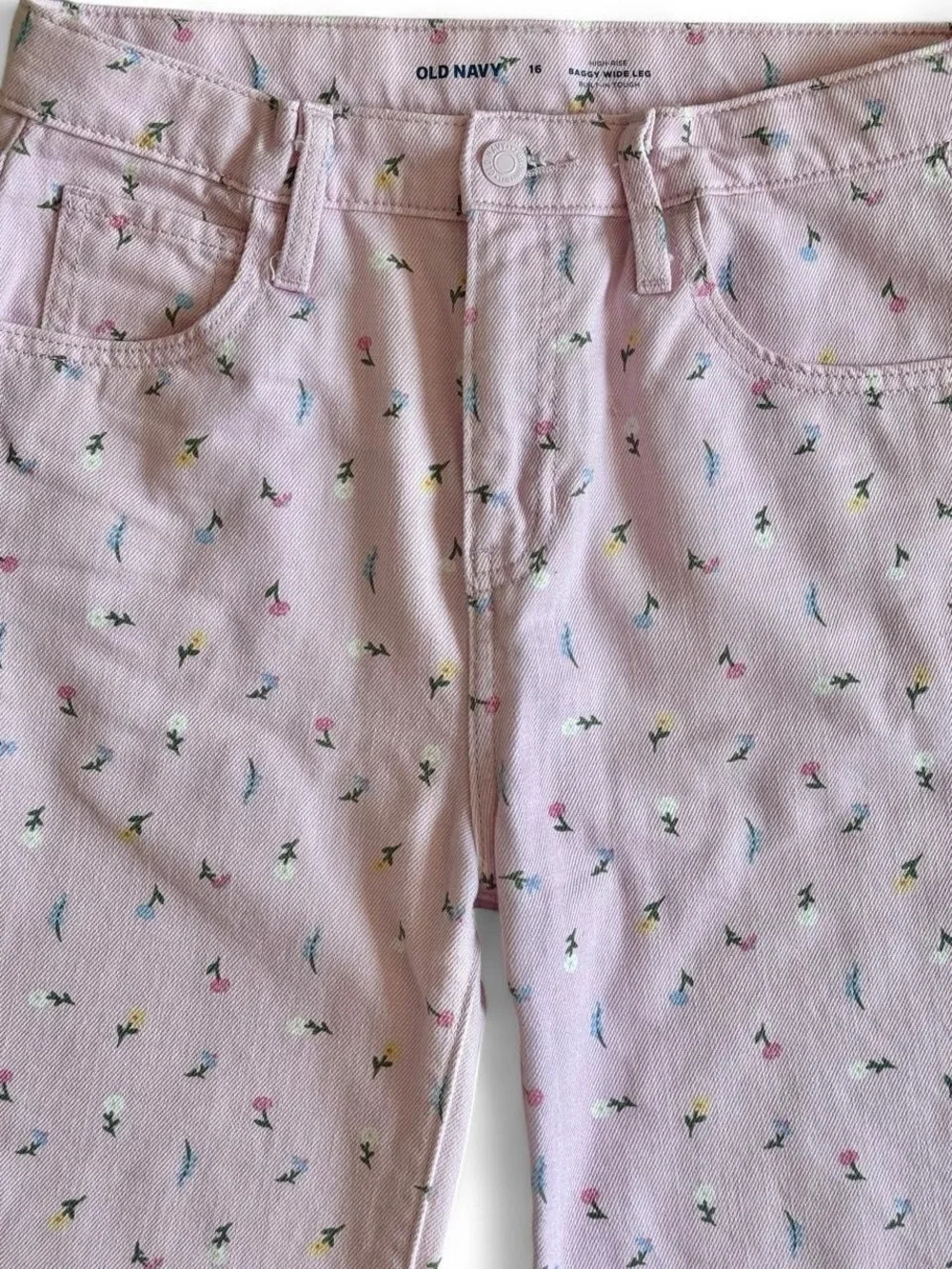Youth 16 Floral Pastel Pink Wide Leg Jeans